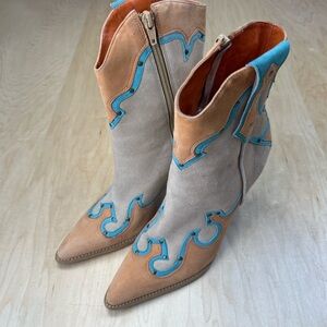 BCBGirls Beige and Teal Heeled Boots